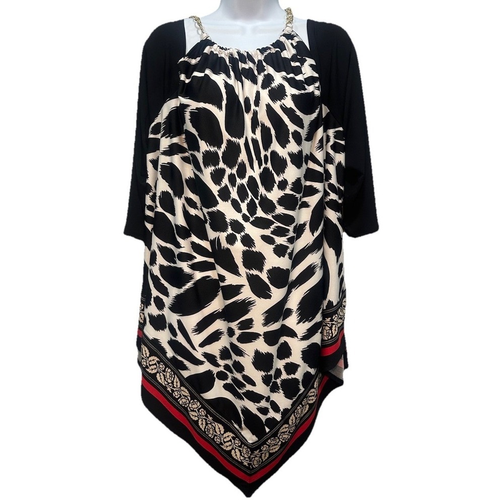 Melissa Paige Dress Womens 2X Black White Animal Print Stretchy Chain Strap NWT